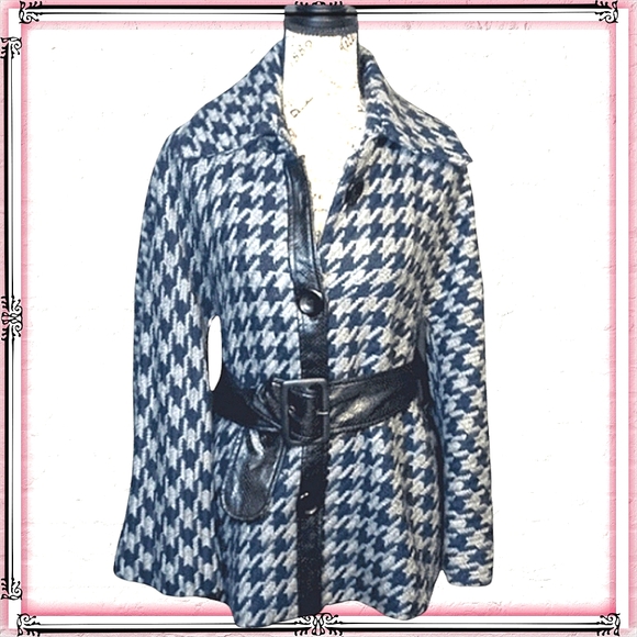 Steve Madden Wool Bell Sleeve Houndstooth Pea Coat Size Med - Picture 1 of 8